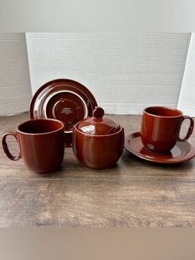 Mikasa Rustico Burgundy NC100 Japan Tea Set Sugar Bowl & Cups Saucers Vintage